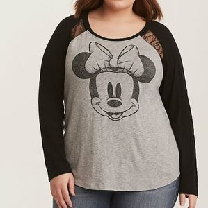 Torrid Disney 0x Minnie Mouse Grey Raglan NWOT